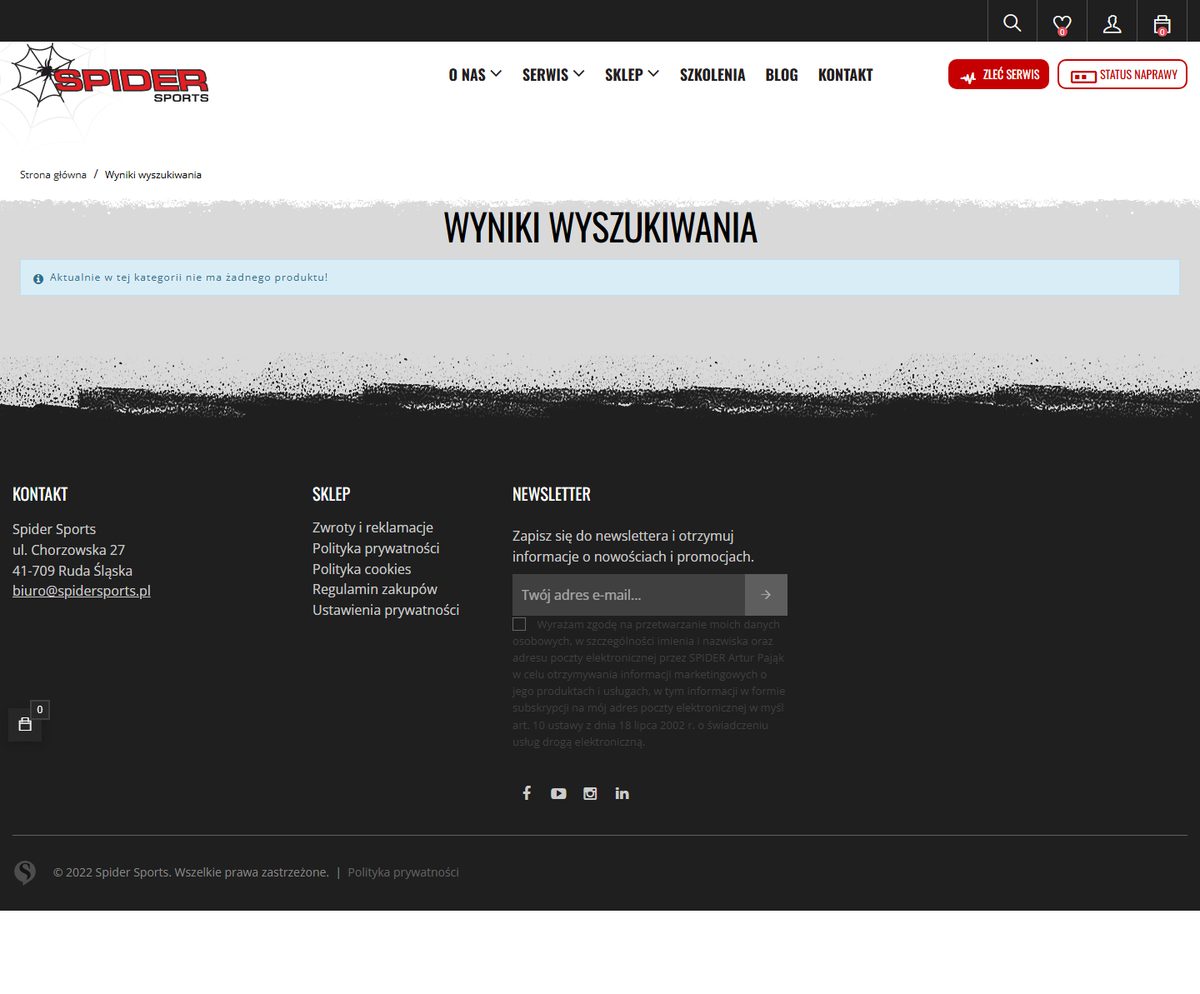 Wyszukiwarka sklepu bez wyników